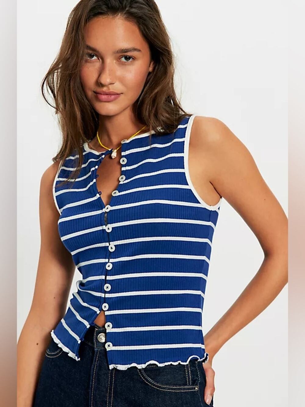 Free People Tilly Striped Vest in Navy Combo XL